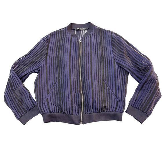 Zara Striped Zippered Bomber Jacket Size Medium - Picture 1 of 5